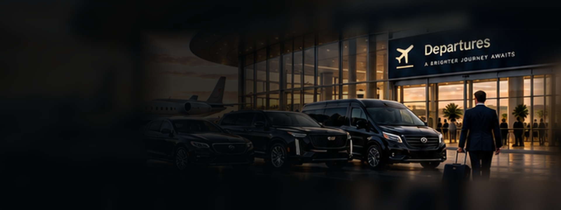 Professional chauffeur beside a black SUV